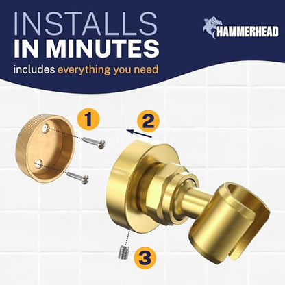 HammerHead Showers Solid Metal Handheld Showerhead Holder Wall Mount, Adjustable Screw-Mounted Pivot Ball, Shower Hose Holder, Fits Most Handheld Showerheads, Brushed Gold - style: Brushed Gold