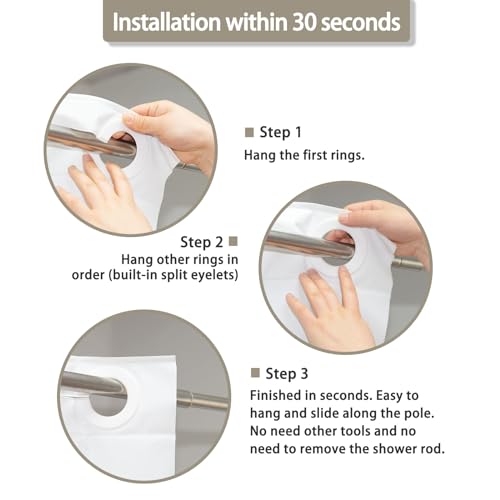 No Hook White Shower Curtain Liner PEVA Plastic Waterproof Heavy Duty Bathroom Curtain Hook Free Shower Liner 72x74 Inches | PEVA Plastic Vinyl Waterproof Heavy Duty Bathroom Curtain Hook Free Shower Liner with bottom Magents - color: White, size: 72"W x