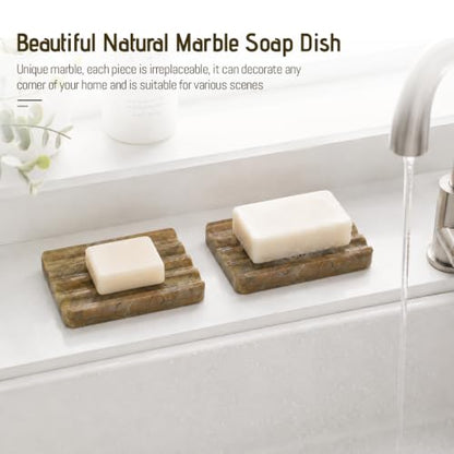 Karibiber Marble Soap Dish, Bar Soap Dish Shower, Green Olive Bathroom Soap Holder, Stone Sponge Holder for Kitchen Sink - color: Pocahodas