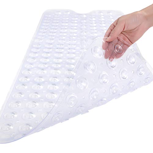 Tree Bud Bathtub Mats for Shower Tub Non-Slip Bath Mat 39 x 16 Inch Extra Long Shower Mat, Bath Tub Mat for Bathroom with Machine Washable, BPA Free for Kids (Clear) - color: Clear
