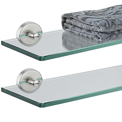 JQK Bathroom Glass Shelf Brushed, Tempered Glass Shower Storage 12 by 5 inches, 304 Stainless Steel Brushed Steel Wall Mount 2 Pack, TGS101L12-BN-P2 - color: Brushed, size: 12 Inch (2 Pack)