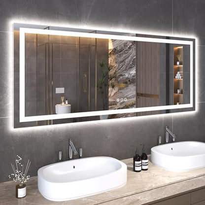 Snowdool 60 x 24 in LED Bathroom Mirror, Front and Backlit, Anti-Fog | Front and Backlit, 3 Color Temperatures, Anti-Fog, Tempered Glass - size: 24"L x 60"W