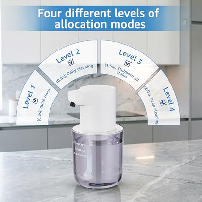Automatic Soap Dispenser for Kitchen Sink - Wall-Mount & Countertop White | 4-Level Adjustable,13.5oz Clear Plastic IPX5 Rechargeable, Suitable for Bathroom - color: White.l