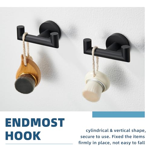 Matte Black Double Towel Hooks for Bathrooms, 2 Pack, Wall Mounted | Rustproof 304 Stainless Steel, Heavy-duty 11lbs Robe Hooks for Towels, Coats, Bags, Shower, Kitchen, Entryway Storage Hook - color: Matte Black