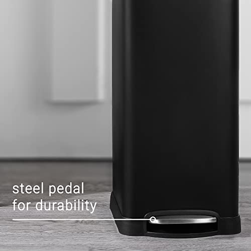 happimess Betty 8 Gal Step Trash Can Soft-Close Lid, Charcoal Black | Fingerprint Resistant, Removable Liner, Semi-Rectangular, Steel Pedal, Iron Powder Coated, 27" Height, Non-Skid Base - color: Black