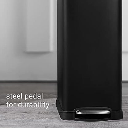 happimess Betty 8 Gal Step Trash Can Soft-Close Lid, Charcoal Black | Fingerprint Resistant, Removable Liner, Semi-Rectangular, Steel Pedal, Iron Powder Coated, 27" Height, Non-Skid Base - color: Black