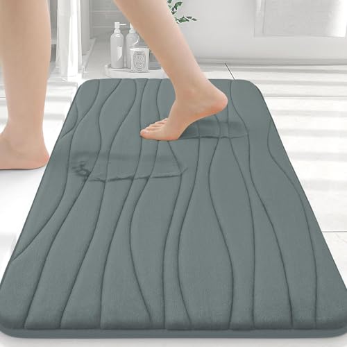 Buganda Memory Foam Bathroom Rug Mat 24x16, Extra Soft and Absorbent Bath Mats, Machine Washable Bath Rugs for Bathroom Floor,Tub and Shower, Grey - color: Grey, size: 24" X 16"