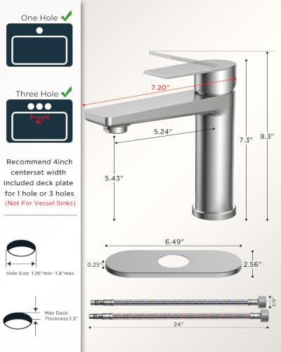 FORIOUS Brushed Nickel Bathroom Faucet 1 Hole, Commercial Bathroom Faucets | Single Lever Rv Bathroom Faucet One Hole, Vanity Faucet for Bthroom Sink 1 Hole with Deck Plate, Drain, Hoses, for Camper - color: Stainless Steel