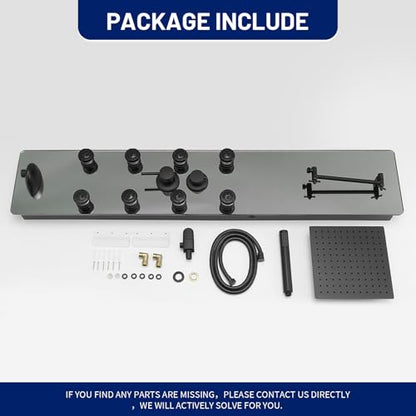 BWE Stainless Steel Shower Panel Tower System Black Split Type | Multi-Function Tempered Glass Shower Panel Rainfall Shower Head Sprayer 8-Massage Jets with Tub Spout Hand Shower