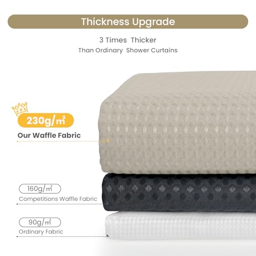 No Hook Shower Curtain Set with Snap-in Detachable Liner, 230 GSM Waffle Weave Fabric, Heavy Duty Water-Repellent, Khaki Beige, 72 x 74 Inch - color: Khaki Beige, size: 72"W x 74"L (Pack of 1)