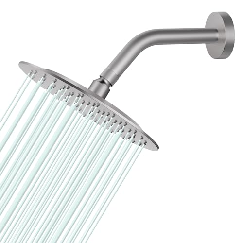 All Metal Rain Shower Head - Heavy Duty Stainless Steel, Easy Install, High Water Flow, Ultra-Thin Modern Design for Bathroom (Brushed Nickel, 8) - color: Brushed Nickel, size: 8