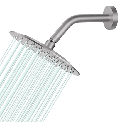 All Metal Rain Shower Head - Heavy Duty Stainless Steel, Easy Install, High Water Flow, Ultra-Thin Modern Design for Bathroom (Brushed Nickel, 8) - color: Brushed Nickel, size: 8