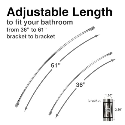 JS Jackson Supplies Single Curved Shower Rod, Metal Construction, Adjustable Between 36 to 61 Inches, Aluminum Rods and Zinc Mounting Hardware, Quality Modern Bathware, Chrome Finish - color: Chrome