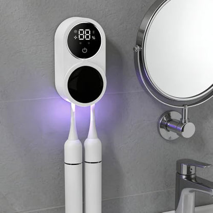 Automatic Toothbrush Holder for Bathroom, Wall Mounted Organizer with Smart Sensor, Fits Most Electric/Manual Toothbrushes, LED Display