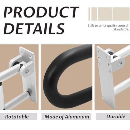 KUAFU 23.6 Inch Handicap Grab Bars Flip Up Folding Toilet Grab Bar Rails | Bathroom Safety Bar Hand Support for Disabled Elderly Pregnant Woman Wall Mounted Aluminum Silver