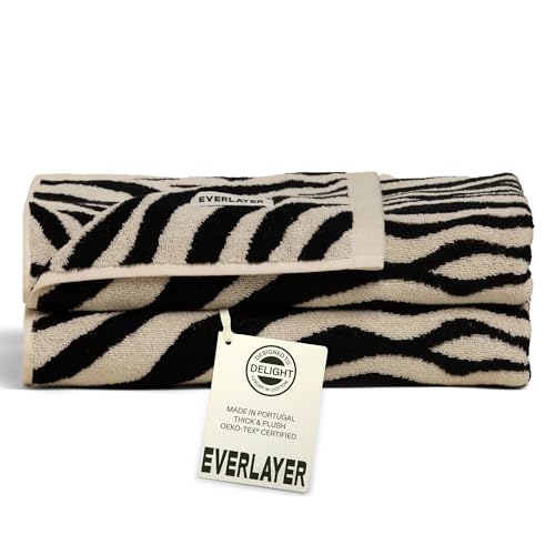 Everlayer Luxury Bath Sheets, 2 Pack, 40 x 59 Inch, Made in Portugal | 500 GSM, 100% Combed Cotton, Utra-Soft & Plush, Reversible Design, Oeko-Tex Certified, Incl 2 Pcs Bath Sheets, Black Allover - color: Black Allover, size: Bath Sheet, style: 2 Pcs