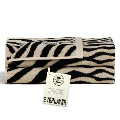 Everlayer Luxury Bath Sheets, 2 Pack, 40 x 59 Inch, Made in Portugal | 500 GSM, 100% Combed Cotton, Utra-Soft & Plush, Reversible Design, Oeko-Tex Certified, Incl 2 Pcs Bath Sheets, Black Allover - color: Black Allover, size: Bath Sheet, style: 2 Pcs