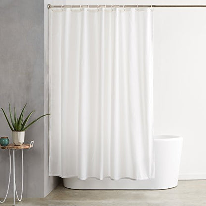 Amazon Basics Bathroom Shower Curtain, Water Repellent Fabric with Weighted Hem, Grommets & Hooks, Machine Washable, 72"x72", White - color: White, size: 72"W x 72"L (Pack of 1), style: Curtain