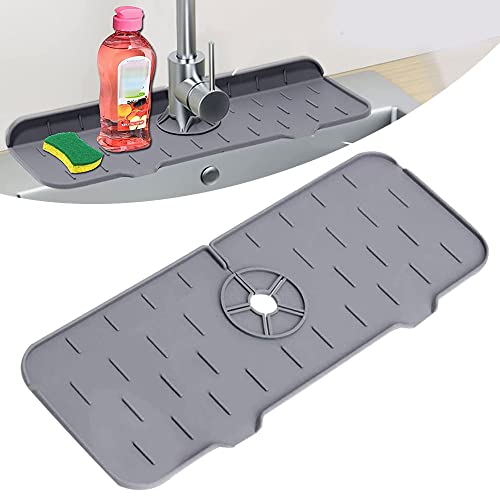 Silicone Faucet Sink Mat Sink Splash Guard, Sink Drain Pad Behind Faucet, Bathroom Drip Protector Splashback Countertop Protection Faucet Handle drip Catcher (Grey 1pcs) - color: Grey 1pcs