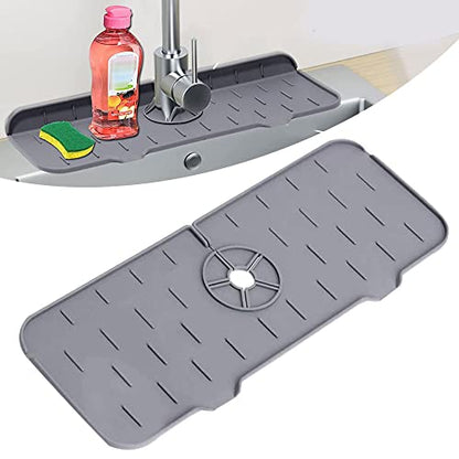 Silicone Faucet Sink Mat Sink Splash Guard, Sink Drain Pad Behind Faucet, Bathroom Drip Protector Splashback Countertop Protection Faucet Handle drip Catcher (Grey 1pcs) - color: Grey 1pcs