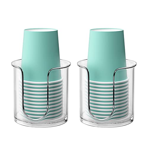 Bathroom Cup Dispenser,Small Disposable Paper Cup Holder,Compact Mouthwash Cups Holder PC Cup Dispenser for Bathroom Vanity Countertop (2 Pack) - color: Clear, size: 3 OZ