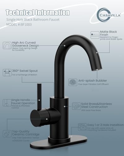 Black Bathroom Faucet with Pop-up Sink Drain Stopper, Stainless Steel Bathroom Sink Faucet, Single Handle 360° Swivel Gooseneck Spout Suitable for Bar Kitchen RV Vanity - color: 1.Matte Black, style: 2 PCS