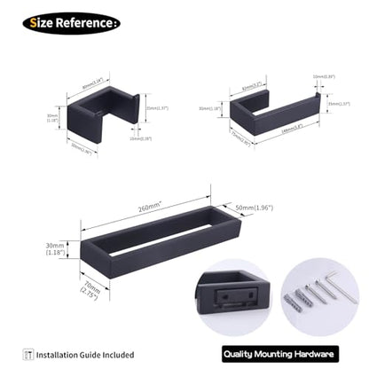 GERZWY Bathroom Accessory 3-Piece Set SUS 304 Stainless Steel Toilet Paper Holder Towel Ring Towel Hooks Wall Mount, Matte Black HG1708-3BK - color: Matte Black