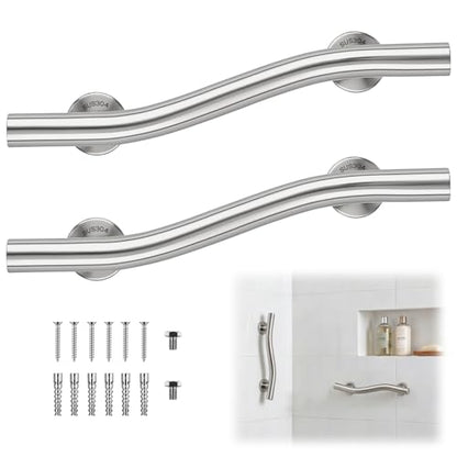 2 Pack Wave Grab Bar Decorative 16 Inch Stylish Stainless Steel Brushed Finish Safety Shower Bar Wall Mounted for Bathroom Bathtubs Toilet Steps Bed Seniors Elderly Handicap Pregnant Women - size: 16 Inch