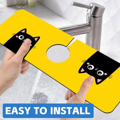 Cute Black Cat Head Kitchen Sink Splash Guard Mat Absorbent Fast Drying Mat Faucet Draining Mat Sink Splash Guard Behind Faucet Drip Catcher for Kitchen Bathroom 5.5"×15" - size: 5.5" x 5.5"