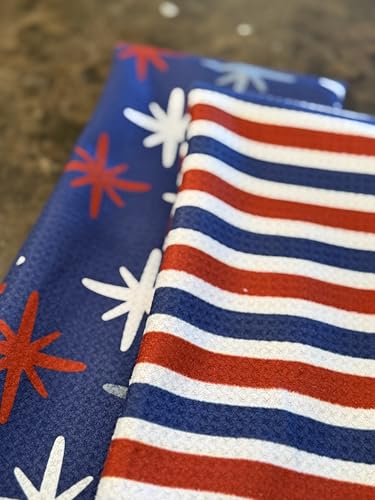 Kitchen Towels, Dish Towels for Kitchen, 2 Pc Kitchen Towel Set | Microfiber Waffle Towels, 16 x 26 inches, with Hanging Loops, Reusable Tea Towels, Cute Kitchen Towels - 2 Pack - color: Red/White/Blue