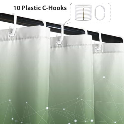 Green and White Ombre Shower Curtain, Cloth Waterproof Geometric Shower Curtains Set for Bathroom, Machine Washable Bathroom Curtain with 10 Hooks, 60x72 Inches - color: Ombre Geometric - Green, size: 60"W x 72"L (Pack of 1)