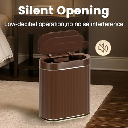 ELPHECO Bathroom Trash Can with Lid, 2 Gallon, Automatic Lid, Brown Gold | Motion Sensor Garbage Can, Slim Plastic Wastebasket, Smart Trash Bin for Bedroom, Bathroom and Office - color: Brown Gold