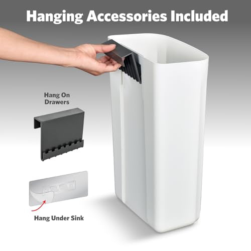 Glad Roomate Under Counter Waste Bin | Space Saving Small Trash Can for Kitchen Cabinet, Bathroom or Office | Dual Lid for Ease of Opening, 12 Liter, White - color: 12 Liter White Plastic
