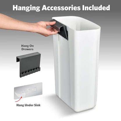 Glad Roomate Under Counter Waste Bin | Space Saving Small Trash Can for Kitchen Cabinet, Bathroom or Office | Dual Lid for Ease of Opening, 12 Liter, White - color: 12 Liter White Plastic