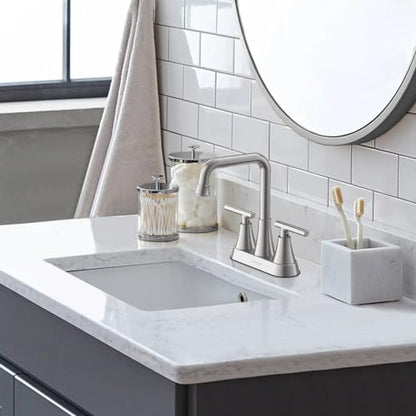 Brushed Nickel 4 inch Centerset Bathroom Faucet for Sink 2-3 Hole | Bathroom Sink Faucet with Pop-up Drain and Supply Lines, Stainless Steel 2-Handle Centerset Faucet for Vanity RV Restroom - color: Brushed Nickel