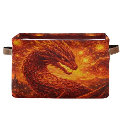 Flame Dragon Print Storage Baskets 1 Pack | Collapsible Open Home Storage Bin with Handle for Home Bedroom Cloth
