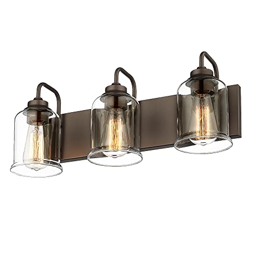 zeyu 3-Light Bathroom Vanity Light, Clear Glass, Bronze, ZSL72B-3W ORB | Bathroom Lighting Fixtures Over Mirror, Wall-Mounted Bathroom Lighting, Metal And Glass Construction, For Bathroom Mirror - color: Oil-Rubbed Bronze, size: 3-Light