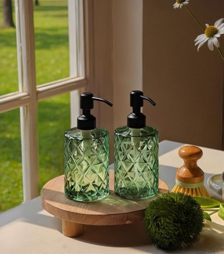 JASAI Forest Green Glass Soap Dispenser with Black Rustproof Pump | Refillable Small Soap Dispenser for Kitchen and Bathroom. - color: Forest Green