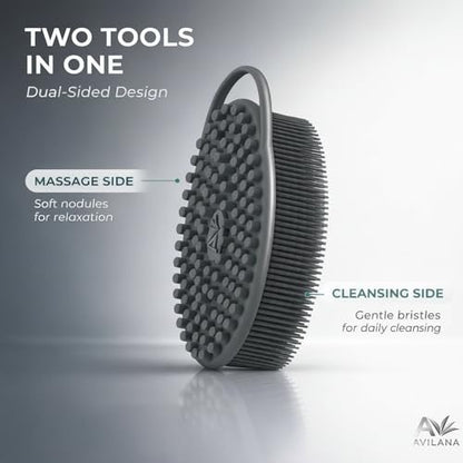 Avilana Premium Silicone Body Scrubber - Trusted Since 2017 - SGS Certified Food Grade Dual Sided Bath Brush, Quick-Dry Exfoliating Loofah Alternative, Massage Brush Sensitive Skin Women Men - color: Blue, size: Massage