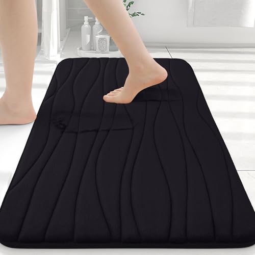 Buganda Memory Foam Bathroom Rug Mat 24x16, Extra Soft and Absorbent Bath Mats, Machine Washable Bath Rugs for Bathroom Floor,Tub and Shower, Black - color: Black, size: 24" X 16"