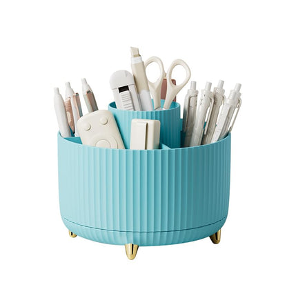 360 Rotating Makeup Brush Organizer With 5 Sections, Spining Countertop Swivel Makeup Brush Holder for Cosmetics, Nail Polish, Art Supply, Bathroom Vanity Desktop Organizer - Blue - color: Blue