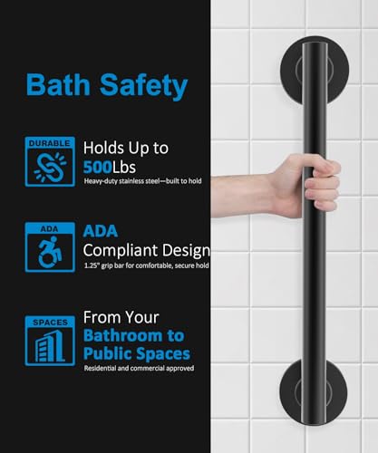 Shower Grab Bar Set, ADA Compliance Matte Black Stainless Steel Handicap Grab Bar for Bathtubs and Showers, Modern 3-Pack 18" 24" 36" Shower Safety Bars for Seniors - color: Matte Black