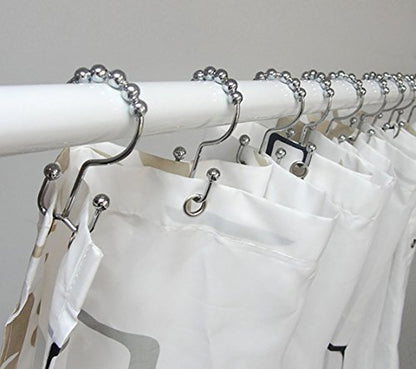 Double Side Roller Shower Curtain Hooks Rings, 12PCS | 100% Stainless Steel,Curtain Hooks Rings for Bathroom Shower Rods Curtains and Liners, Easy Glide Rollers, Polished Chrome - color: Polished Chrome