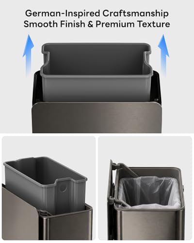 Kitchen Compost Bin, 8L/2.1G Small Trash Can with Lid, Slim Stainless Steel Hanging Garbage Bin for Kitchen, Bathroom, Bedroom, Office, Wall Mounted Compost Bin with Inner Bucket, Grey - size: 8L-Titanium Grey