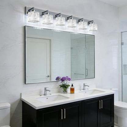 Brushed Chrome Crystal Bathroom Vanity Light, 6-Light Modern Bathroom Lighting Fixtures Over Mirror,Chrome Wall Sconce Light Fixtures with Square Shade - color: Chrome-Square Shade, size: 6-LIGHT