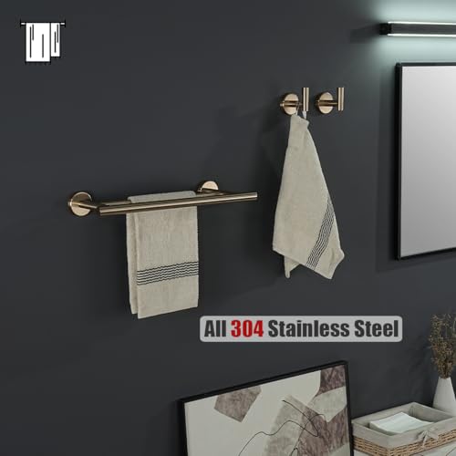 JQK Double Towel Bar Champagne Bronze, 15 Inch 304 Stainless Steel Thicken 0.8mm Towel Rack Holder for Bathroom Washcloths and Hand Towels Wall Mount, Useable Length 12 Inch, TB100L12-CB - color: Champagne Bronze, size: 15 Inch