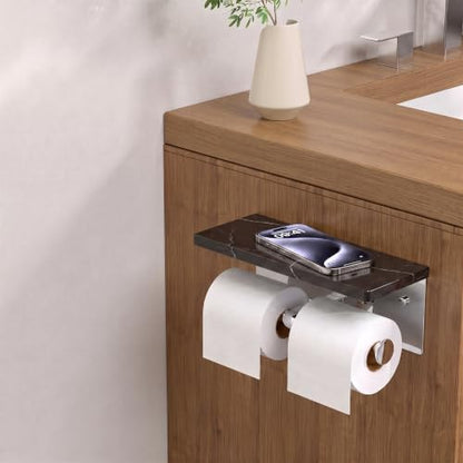 FORIOUS Toilet Paper Holder with Shelf, Commercial Toilet Paper Dispensers | Chrome | Wall Mount Bathroom Tissue Holder | SUS304 Stainless Steel Rustproof | Double Tissue Roll Holder - color: Chrome-marble
