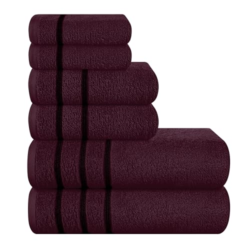 MyOwn Ultra Soft 6 Pack Cotton Towel Set, Contains 2 Bath Towels 28x55 inch, 2 Hand Towels 16x24 inch & 2 Wash Coths 12x12 inch, Ideal Everyday use, Compact & Lightweight - Burgundy, 71643 - color: Burgundy, size: 6-Piece Towel Set