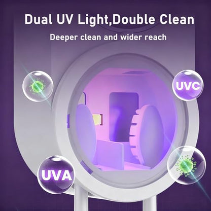 KLUEHOME Upgraded UV Toothbrush Sanitizer Holder for Bathroom, LED Smart Screen,Auto Light Cleaning and 140-Degree Air Drying, Rechargeable Mirror Wall Mounted,Fits Most Toothbrushes