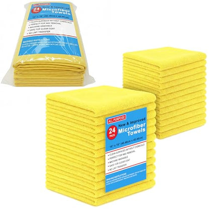 Blue Horizon Microfiber Cleaning Towels, Pack of 24, Ultra Soft Plush Washcloth, All Purpose Premium Microfiber Detailing Cleaning Cloths Reusable Shop Towels (16" x 16", Yellow) - color: Yellow